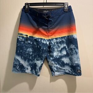 O'Neill Huperfreak nwot 27 Men's Navy and Sunset Gradient Swim Shorts